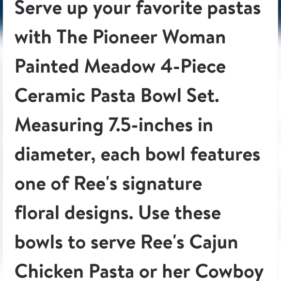 2024 ❤️ New Pioneer Woman Painted Meadow Ceramic 4-Piece Pasta Bowl Set - Picture 2 of 10